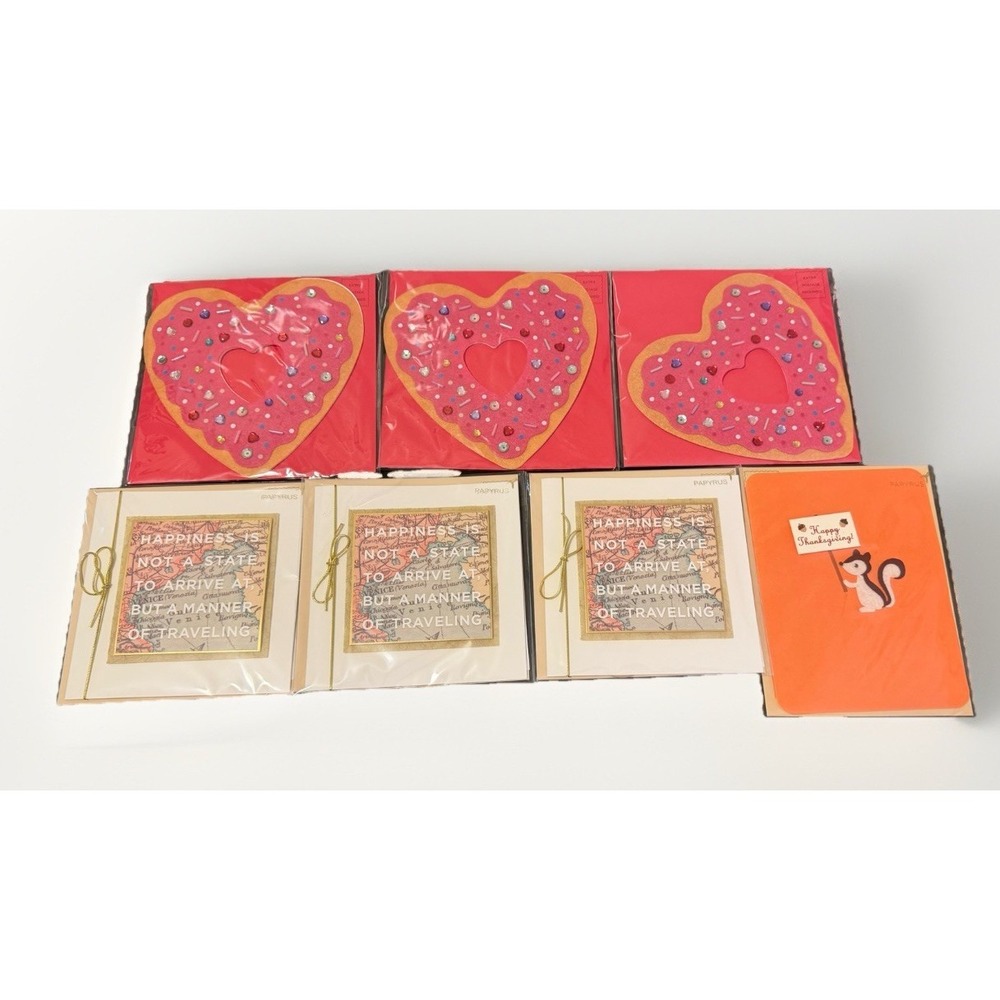 Papyrus Greeting Cards Lot 7 Valentine Travel Thanksgiving Embellished